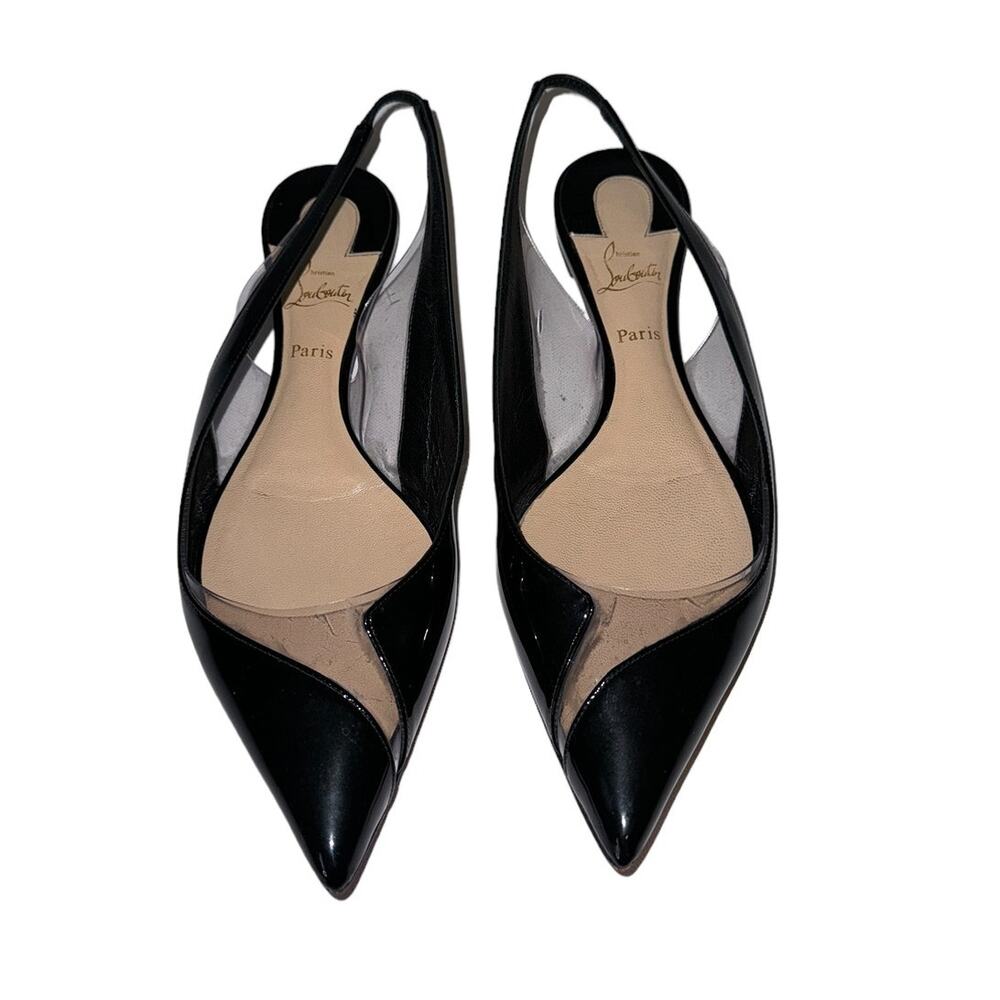 Christian Louboutin V Dec Black Patent Leather Slingback Ballet Flats Size 37.5 - Picture 8 of 11